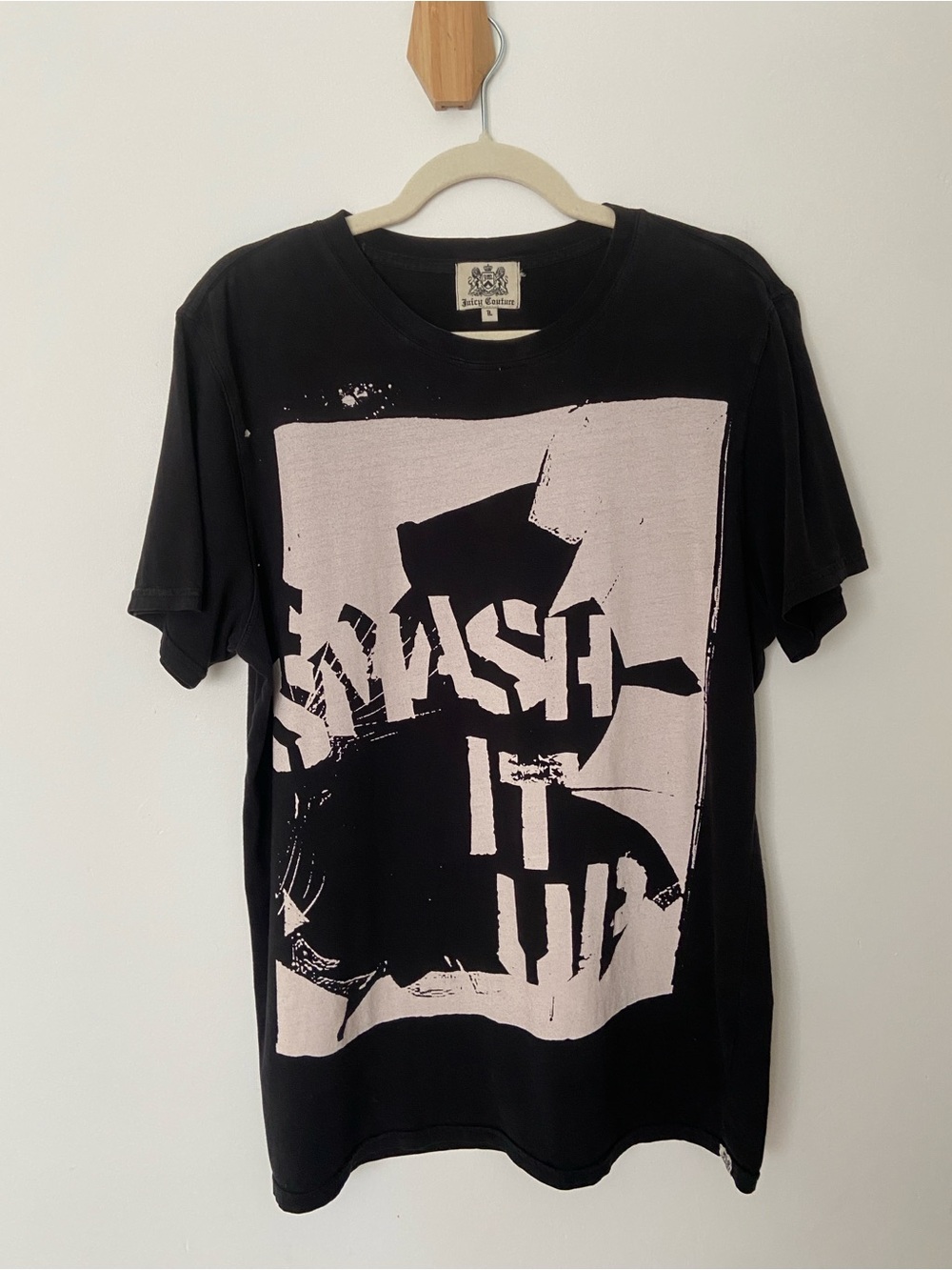 Vintage Y2K Juicy Couture Graphic Smash It Up Tee Shirt in Black size Large